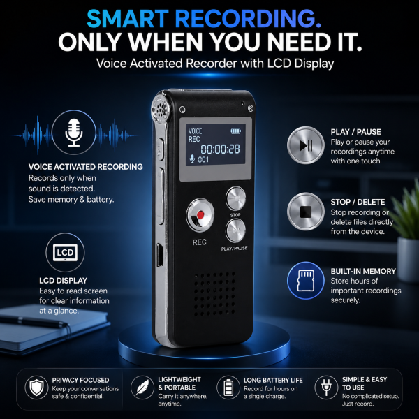 Spy Voice Recorder Display with Voice Activated Rec 8Gb