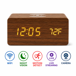 Spy Camera Wifi Table Clock Wooden